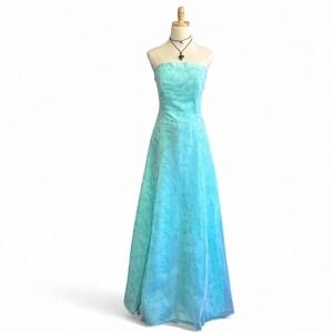 Vintage 90s Y2K Deadstock Aqua Blue Fairy‎ Strapless Corset Prom Dress Size M